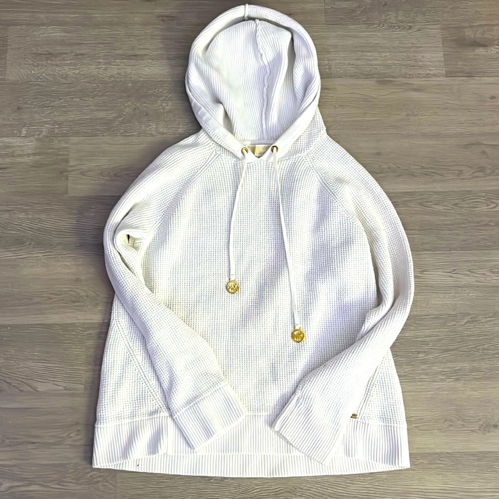 Michael Kors knitted white hoodie, gold strings